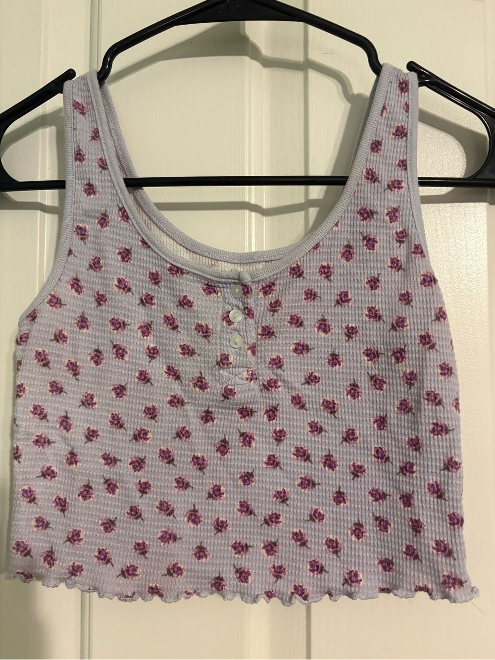 Aeropostale Lilac Floral Cropped Ribbed Tank Top